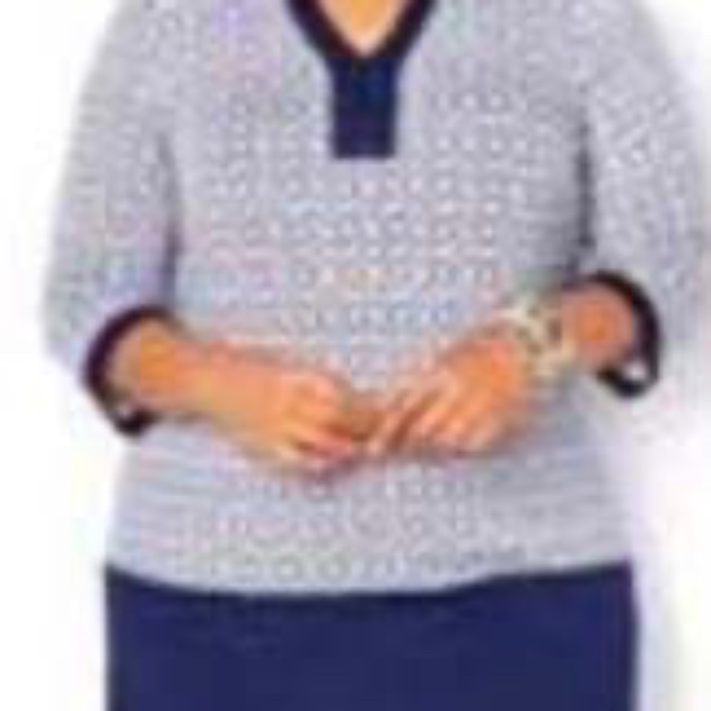 TUNIC, ¾ SLEEVE, TOP TILE BLUE & NAVY BOTTOM, SIZE 4X, V NECK, RAYON/SPANDEX,